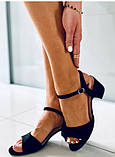Чорні жіночі замшеві босоніжки широкий каблук розмір 42, фото 2
