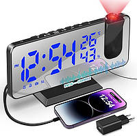 Цифровий будильник-проєктор Apkyo Digital Projection Alarm Clock EN8827, яскравість проєкції для спальні та офісу