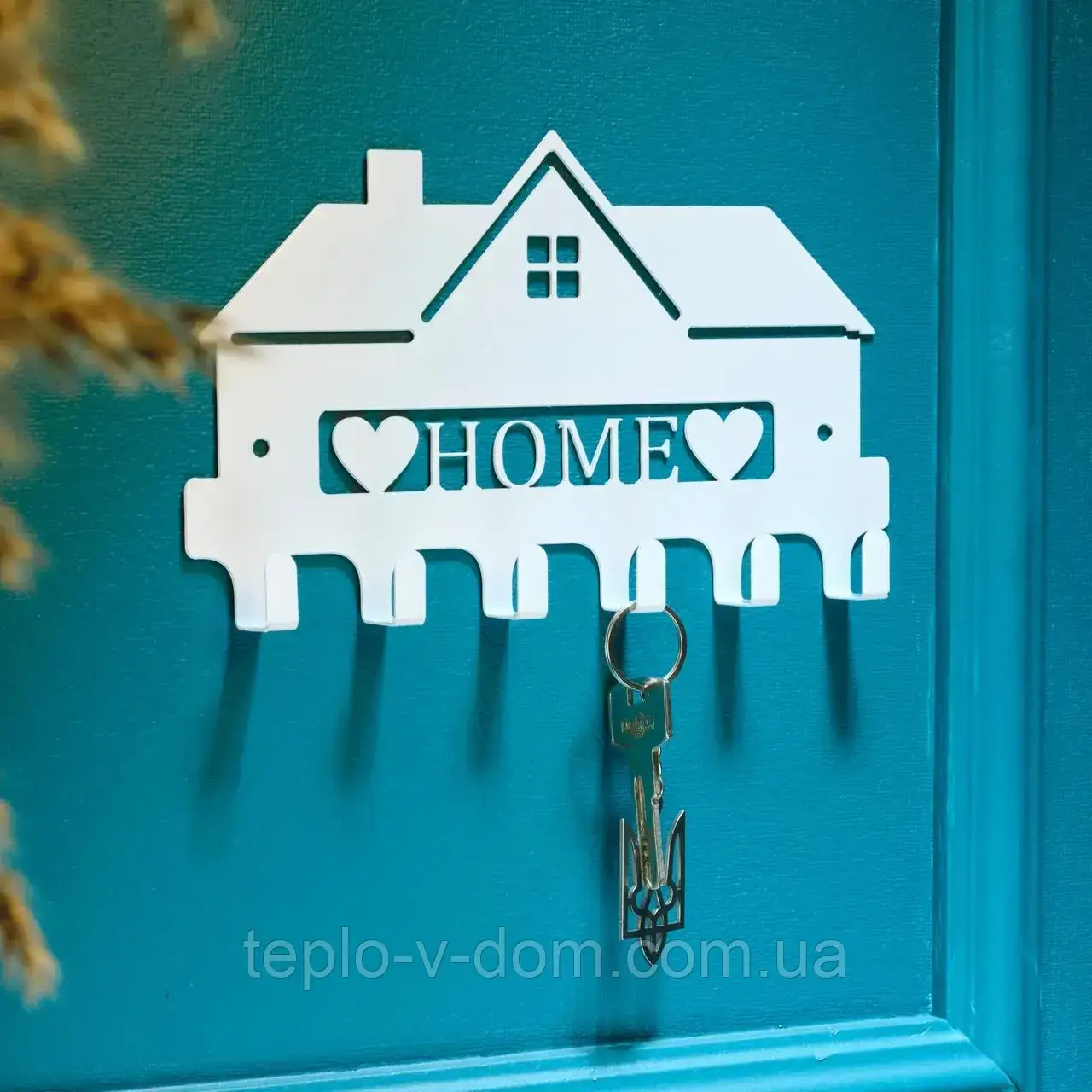 Ключниця настінна металічна 24х15см. Колір "білий" Home 6 гачків