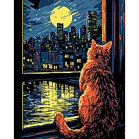 Картина по номерам Мечтательный котенок, Strateg на ЧЕРНОМ ФОНЕ, 40х50см. (AH1070)