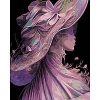 Картина по номерам Девушка в шляпе, Strateg на ЧЕРНОМ ФОНЕ, 40х50см. (AH1054)
