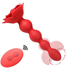 Анальний стимулятор з 10 режимами вібрації, режимом обертання та пультом дистанційного керування Flower Rose Rotating Anal Beads