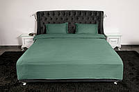 Комплект постельного белья Страйп-сатин Premium Двухспальный Евро Зеленый 100% хлопок