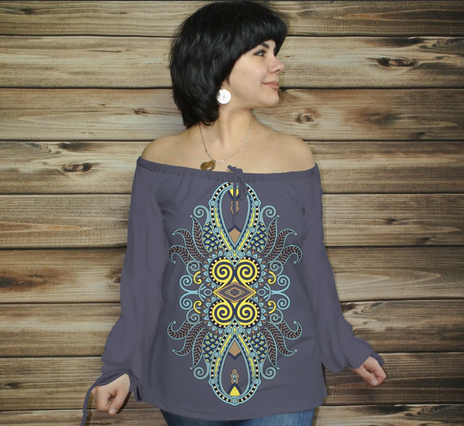 Туніка (блуза) Carmen Орнамент етнічний. Фіалка 03 ВСІ Розміри, фото 1