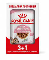 АКЦИЯ! Влажный корм Royal Canin Kitten Sterilised в соусе - для стерилизованных котят 3 + 1 шт
