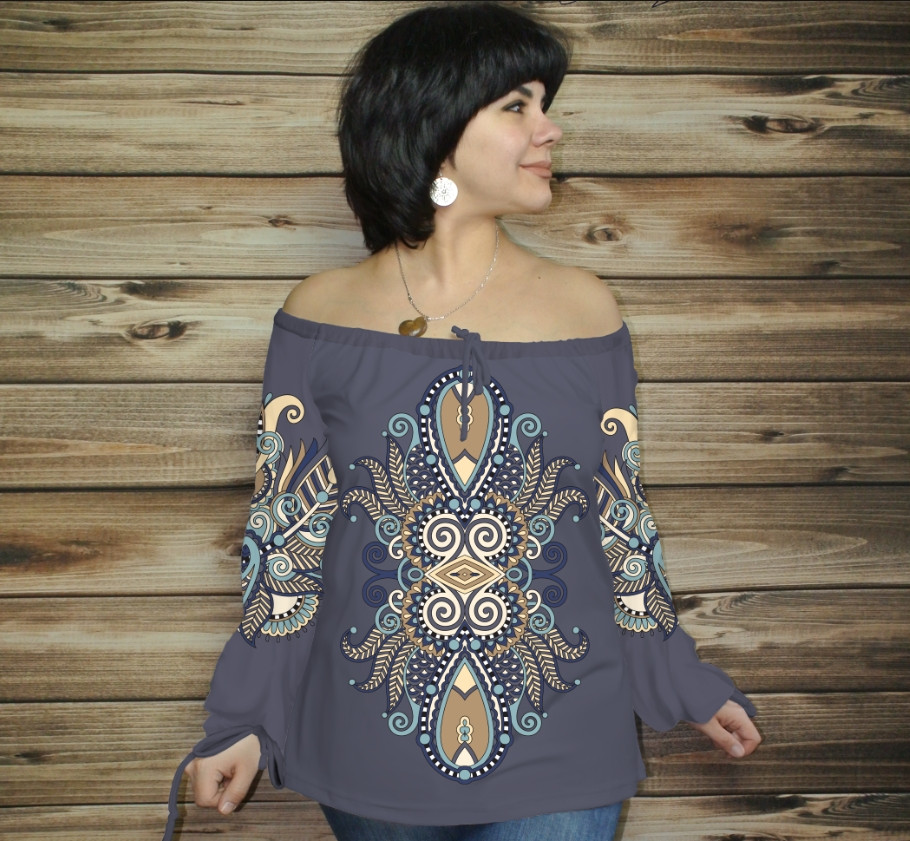 Туніка (блуза) Carmen Орнамент етнічний. Фіалка 04 ВСІ Розміри, фото 1