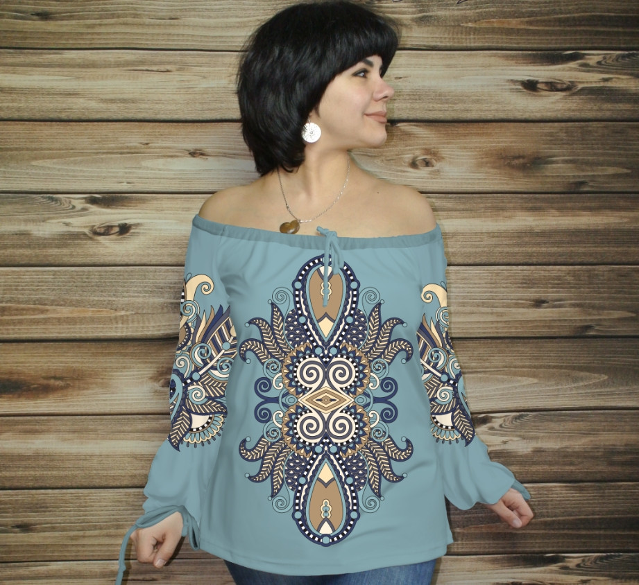 Туніка (блуза) Carmen Орнамент етнічний. Морська хвиля ВСІ Розміри, фото 1