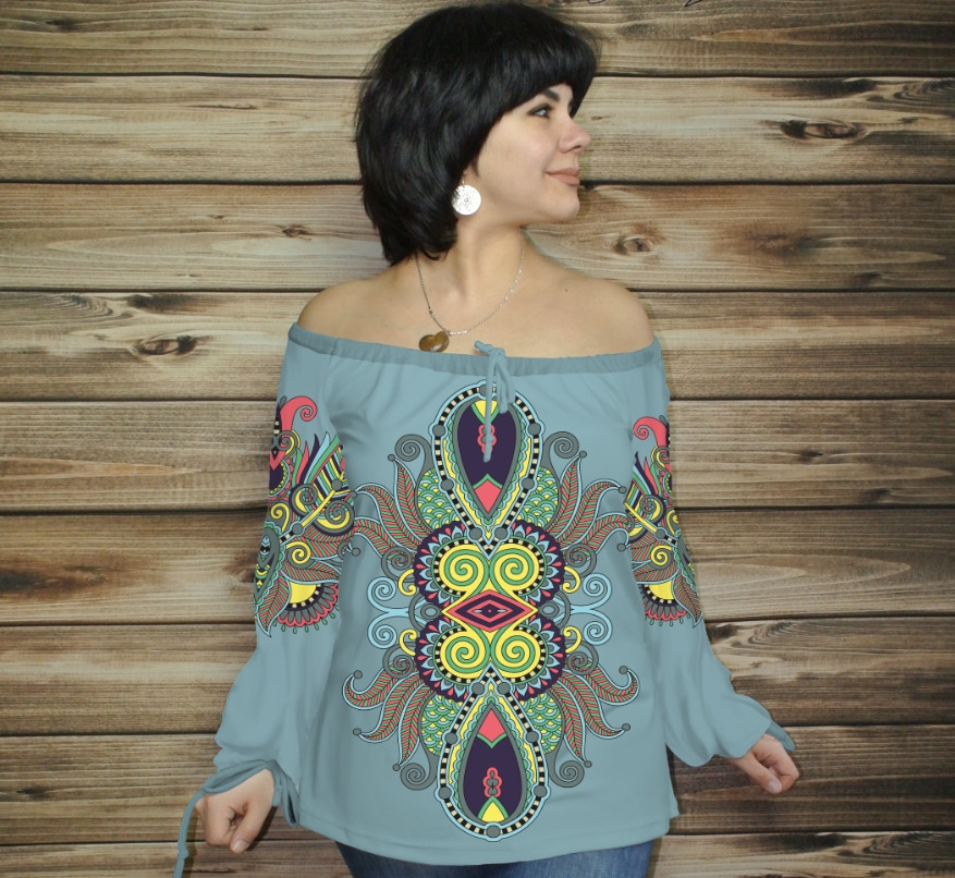 Туніка (блуза) Carmen Орнамент етнічний. Морська хвиля 01 ВСІ Розміри, фото 1