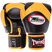 Перчатки боксерские кожаные TWINS VELCRO BGVL13 размер 14 унции цвет черный-желтый hr