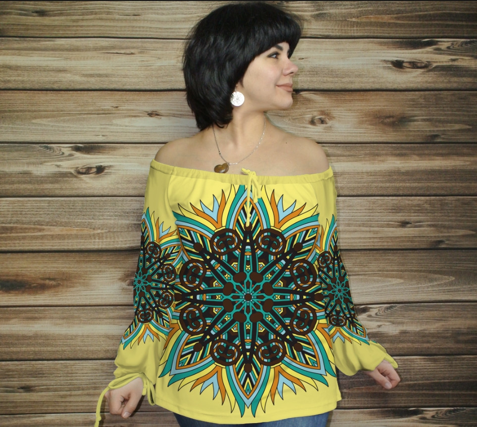 Туніка (блуза) Carmen Орнамент етнічний. Жовта ВСІ Розміри, фото 1