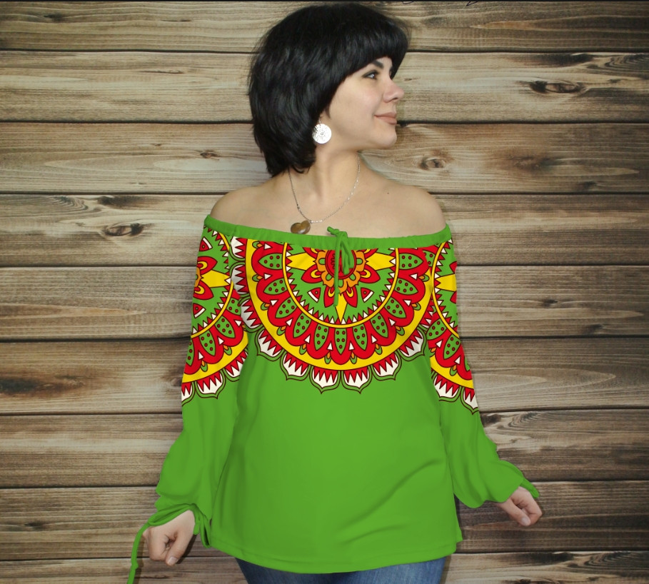 Туніка (блуза) Carmen Орнамент етнічний. Фісташка ВСІ Розміри, фото 1