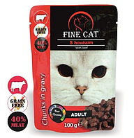 Fine Cat Adult Кусочки говяжьего мяса в coycе для кошек для взрослых кошек 100 г