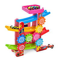 Детский развивающий центр-игрушка MD 1869 Деревянный автомобильный трек с ксилофоном и шестеренками