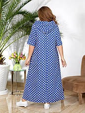 Вільна сукня в горох для повних синя з капюшоном і кишенями, фото 3