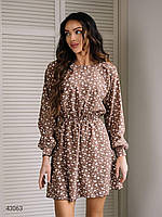 Стильна коротка та легка сукня з довгими рукавами з талією на гумці з 42 по 48 розмір, фото 8