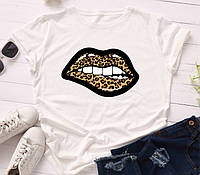 Модная женская футболка с принтом легкая хлопковая "Леопардовые губы" 3D принт