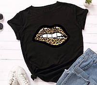 Літня легка жіноча футболка бавовняна "Леопардові губи" 3D принт, фото 2