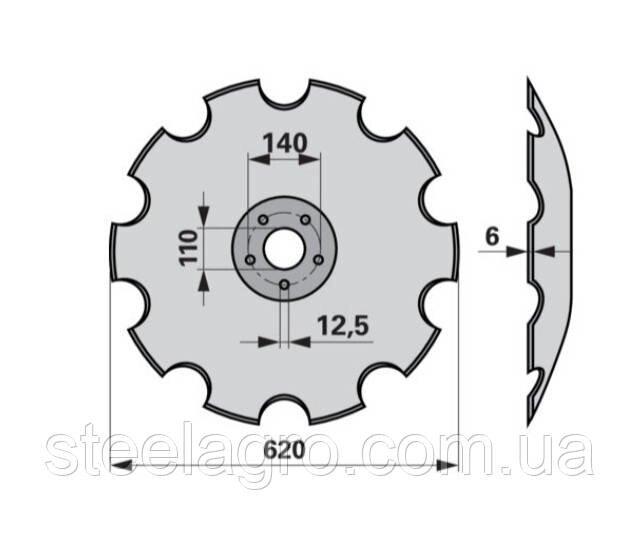 Диск бороні 620х6мм ф110мм 5відп. 12.5 мм PR 620/TL6 Farmet (9002255/3007070) Код/Артикул 102 9002255/3007070