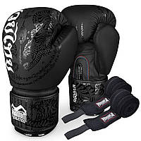 Боксерские перчатки Черные 16 унций (бинты в подарок)(VS)