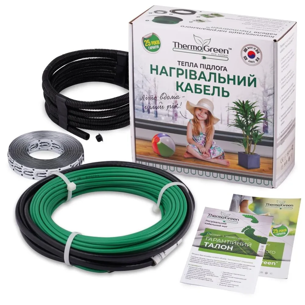 Нагрівальний кабель ThermoGreen, тонкий двожильний 20 Вт/м, 30м, 600Вт