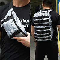 Комплект Рюкзак + бананка Fazan серый пиксель / Мужской рюкзак для военных / Рюкзак тактический