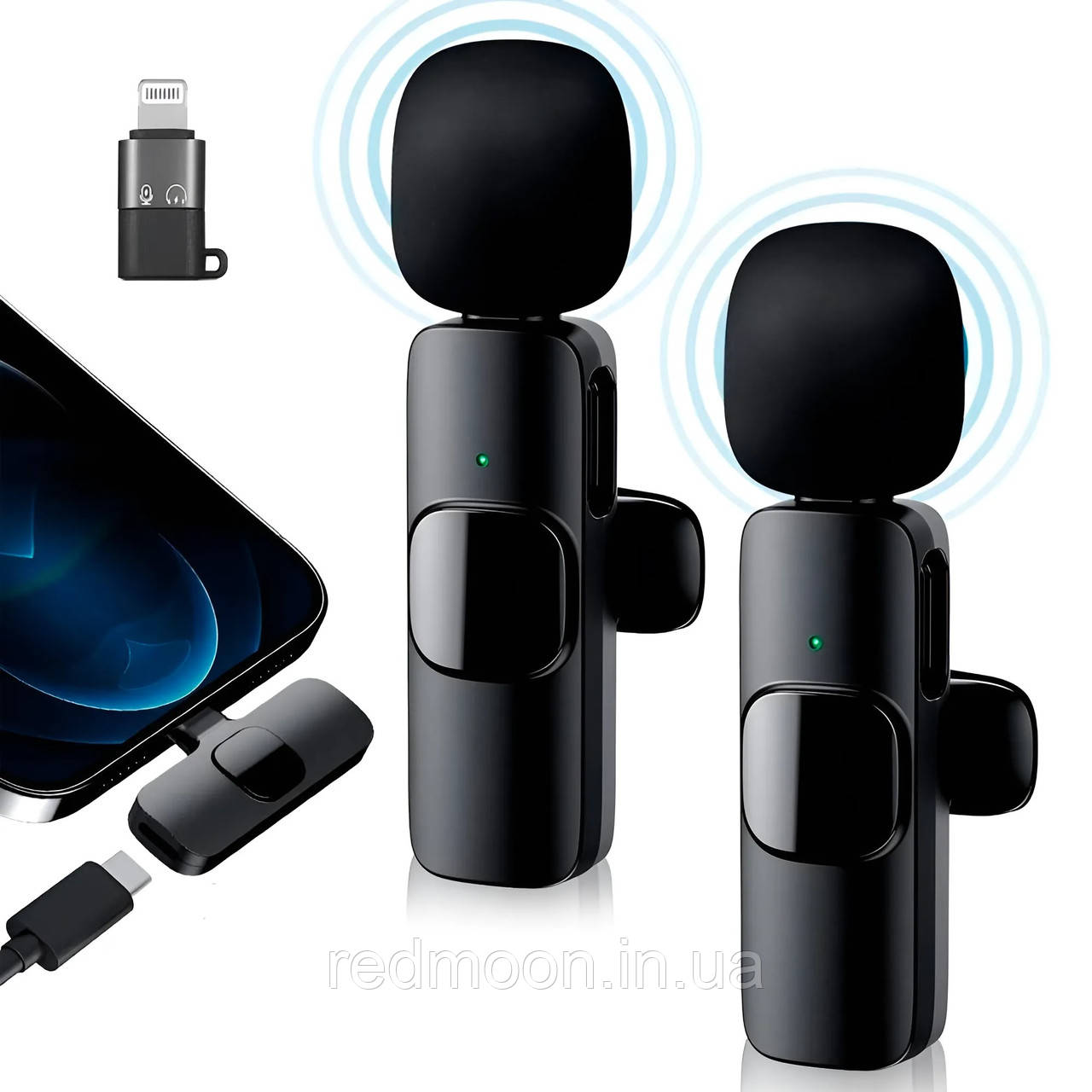 Подвійний бездротовий мікрофон (2 шт) 20 м, K9 / Акумуляторний мікрофон для телефону / Петличний мікрофон, фото 1