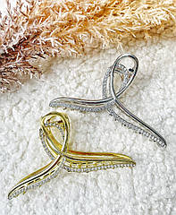 Краб для волосся гуртом 11 см метал/стрази 4 шт./пач. золото та срібло