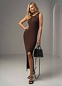 Літня довга трикотажна сукня з розрізом шоколадного (коричневого) кольору. Модель 2747 Trikobakh