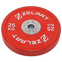 Блины (диски) бамперные для кроссфита резиновые d-52мм Zelart TA-7798-25 25кг красный hr