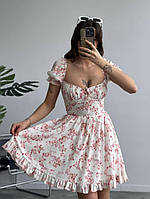 Женское летнее штапельное платье с цветочным принтом размеры 42-48