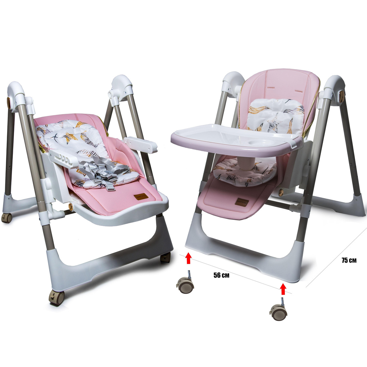 Стілець для годування гойдалка 2в1 Bestbaby 11-3 Рожевий для дітей від народження, фото 1