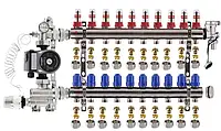 Коллектор теплого пола KР Чехия 10 контуров в сборе с насосом с нижним подключением