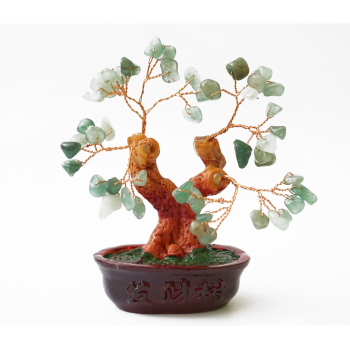 Декоративне дерево щастя з камінням зелений авантюрин дерево фен, шуй настольне дерево