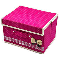 Ящик для белья (органайзер) Коттон ПВХ горошек, бантик (1 отделение) 25×20×16.5см розовый