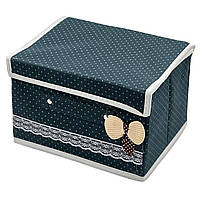 Ящик для белья (органайзер) Коттон ПВХ горошек, бантик (1 отделение) 25×20×16,5см зеленый
