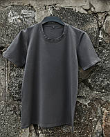 Мужская темно-серая футболка летняя повседневная однотонная , Спортивная базовая футболка графитовая из хлопка