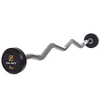 Штанга фиксированная изогнутая обрезиненная Zelart Rubber Coated Barbell TA-2687-5 длина-95см 5кг черный hr