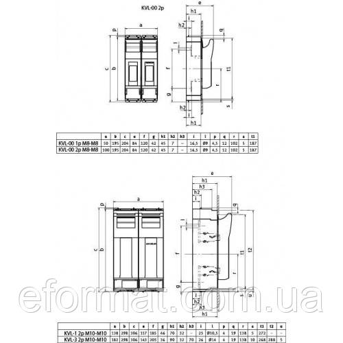 Роз'єднувач ETI KVL 1 2P 250A Клеми M10-M10 - фото 2 - id-p2181035057