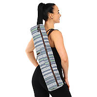 Сумка-чехол для йога коврика KINDFOLK Yoga bag Zelart FI-8365-3 серый-синий hr