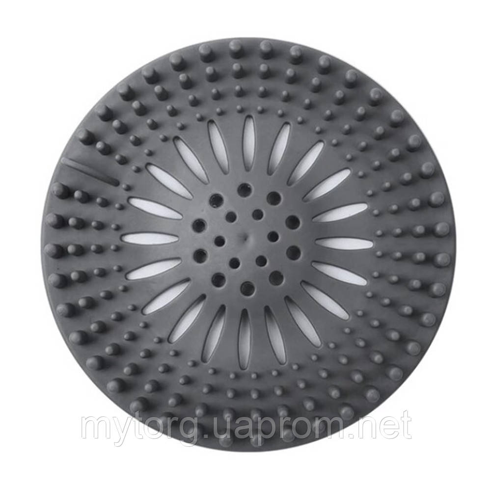 Фільтр для душового зливу силіконовий уловлювач волосся для ванної кімнати  Сірий