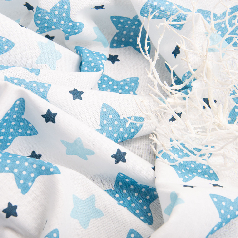 Ткань ситец детский Звезды в горошек синий - фото 3 - id-p2178535214