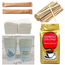 Набір для вендінгу №5 Extra  (кава, серветки, палички, стакани, цукор).На 100 порцій