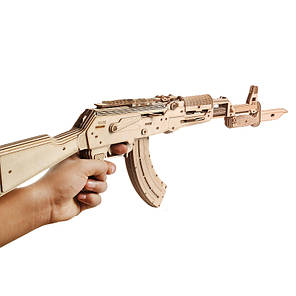 Дерев'яний 3D-конструктор UNIQUE JS801 AK 47 автомат 50 деталей, фото 3