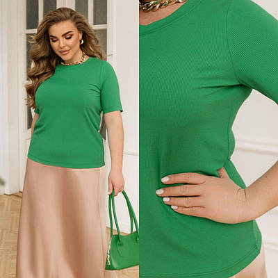 Базова жіноча зелена футболка у рубчик ЮР/-2513