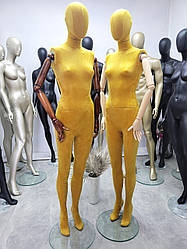 Манекен жіночий ексклюзивний дизайнерський оксамитовий жовтий в повний ріст