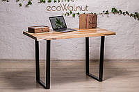 Письменный дизайнерский деревянный стол с живыми краями из ореха в стиле лофт с металлическими ногами