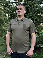Мужская тактическая футболка поло хаки, футболка coolmax армейская олива влагоотводящая с липучками lo980