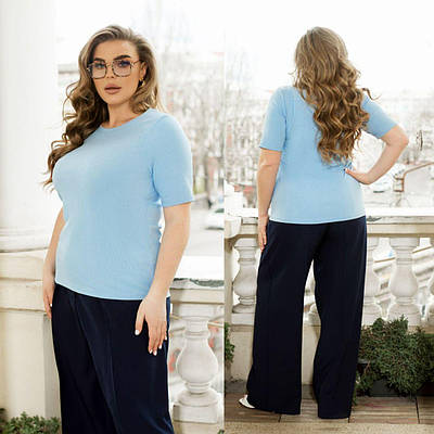 Базова жіноча блакитна футболка у рубчик ЮР/-2513