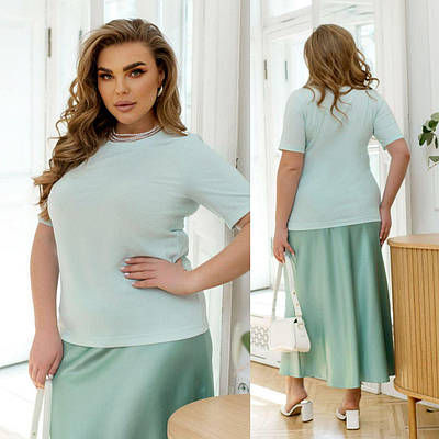 Базова жіноча м'ятна футболка у рубчик ЮР/-2513