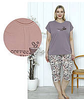 Жіноча піжама, домашній костюм з капрі - Coffee Time (великих розмірів) - 4XL - Пудра
